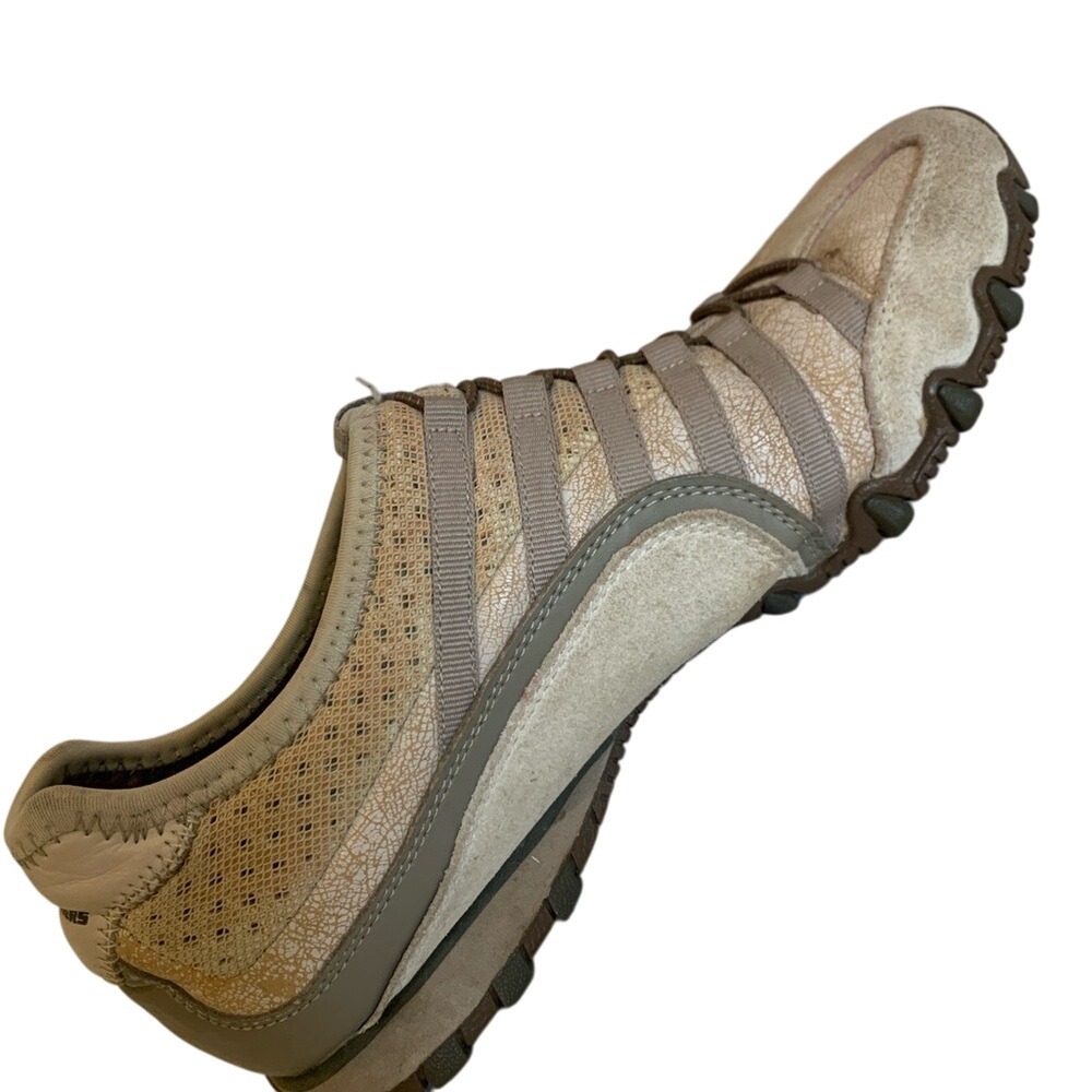 Skechers Womens Slip On Sneakers Taupe Mesh Leather Comfort 8 Sporty Casual - Picture 5 of 8
